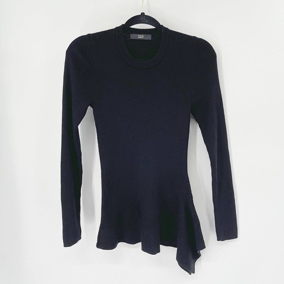 Steffen Schraut Wool Ribbed Asymmetric Hem Sweater Sz 40 Black Crewneck Pullover - Picture 1 of 9